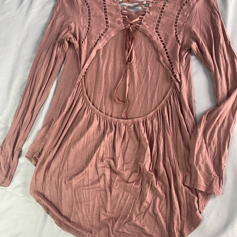 Chic Lace-Up Back Y2K Top in Mauve Medium - Picture 5 of 7